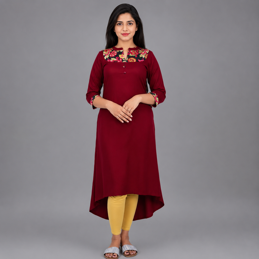 Women Patchwork High Low Kurta | S3X166