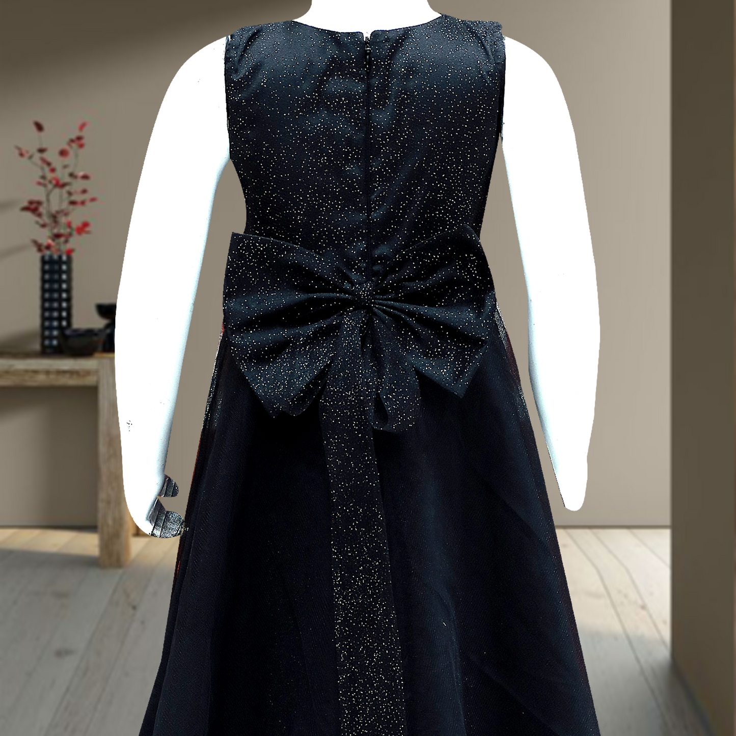 Girls Midi/Knee Length Festive/Wedding Dress  (Black, Sleeveless)