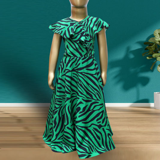 Green nd black printed gown