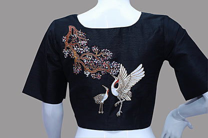 Japanese crane painting maggam work handicrafts blouse | S3B1175