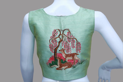 Rajasthani Heritage and hand painting Maggam work designer Sleeveless Blouse | S3B1276