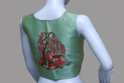 Rajasthani Heritage and hand painting Maggam work designer Sleeveless Blouse | S3B1276