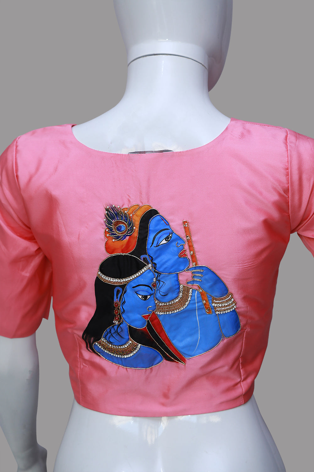 Pink Hand Painting and Maggam Work Blouse | S3B1277