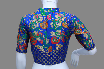 Blue Floral Printed Collared Neck Blouse | S3B1236