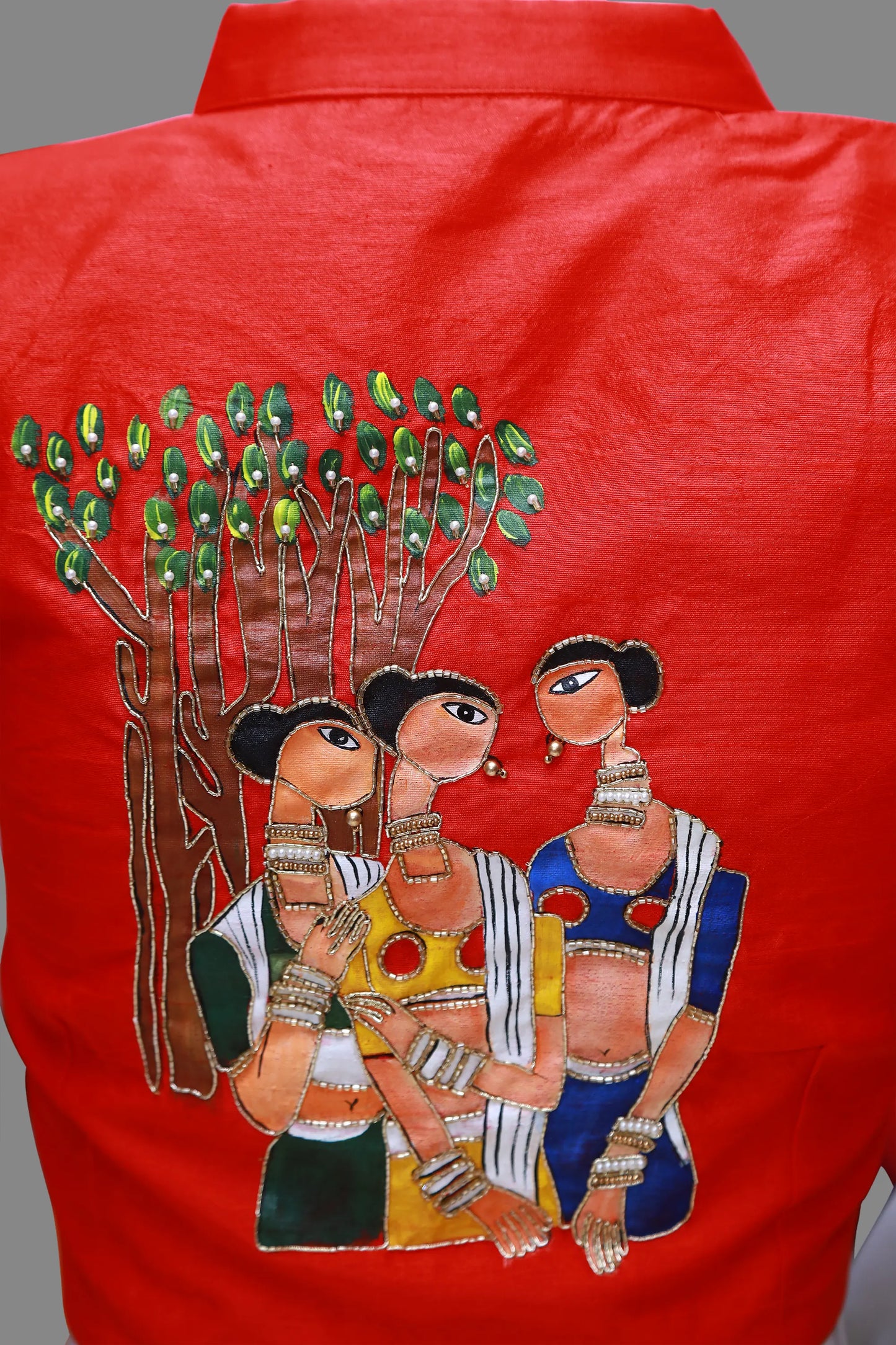 Women's Heritage  Painting & Red Maggam Work High Neck Blouse | S3B1178
