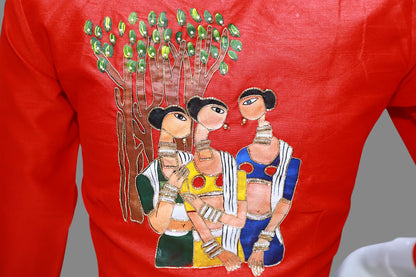 Women's Heritage  Painting & Red Maggam Work High Neck Blouse | S3B1178