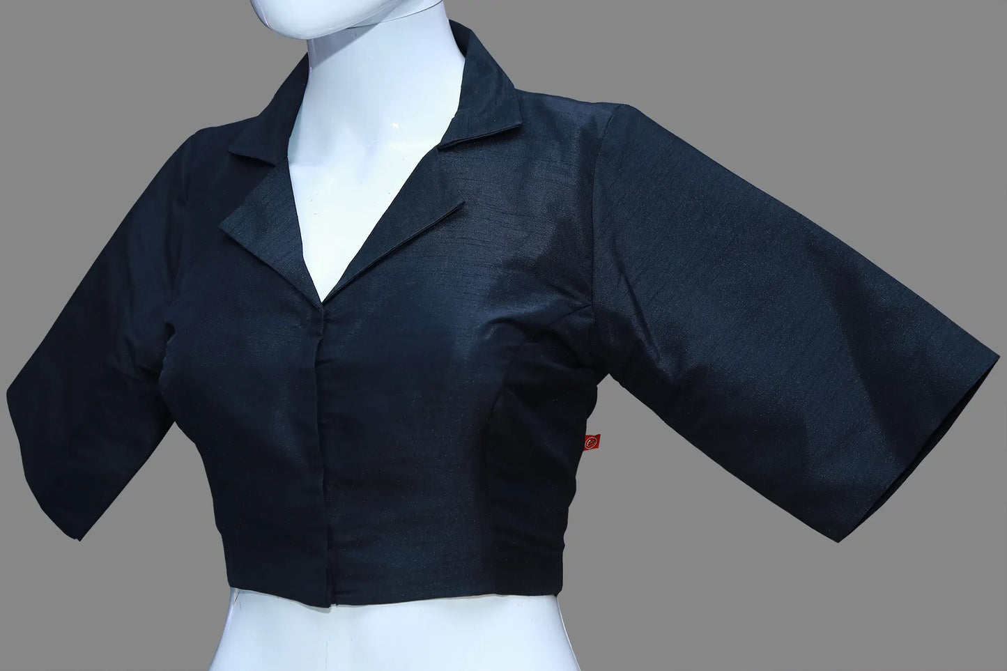 Black Solid Collared neck Blouse | S3B1179