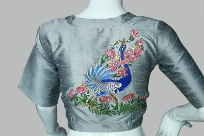 Peacock Hand Painted & Maggam Designer Blouse | S3B1210