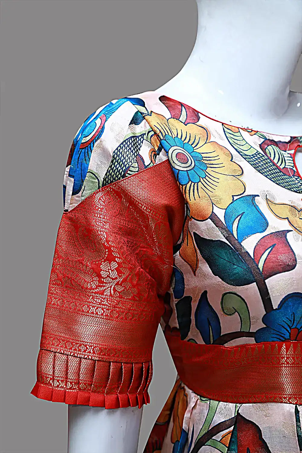 White & Orange Printed Soft Cotton Weaving Frock | Cotton Weaving Frock