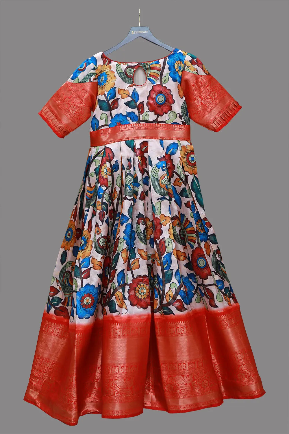 White & Orange Printed Soft Cotton Weaving Frock | Cotton Weaving Frock