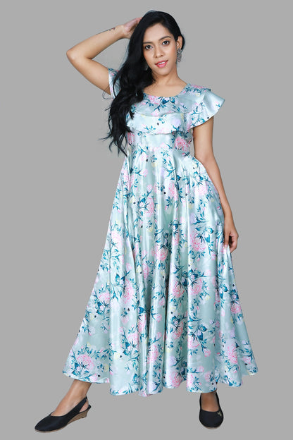 Pista Green Printed Gown | S3G1099