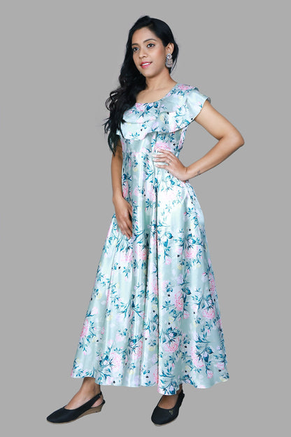 Pista Green Printed Gown | S3G1099