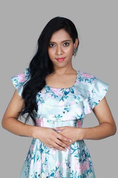 Pista Green Printed Gown | S3G1099