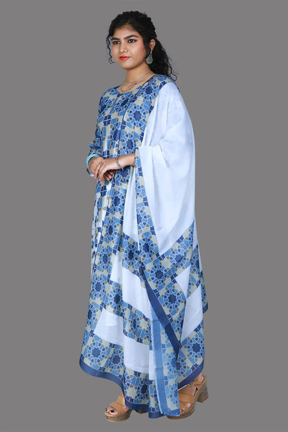 Chinan Chiffon  Round Neck with 3/4 Sleeves - Festive Kurti Set | S3SKD1001