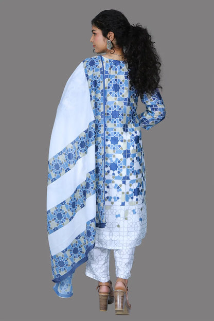 Chinan Chiffon  Round Neck with 3/4 Sleeves - Festive Kurti Set | S3SKD1001