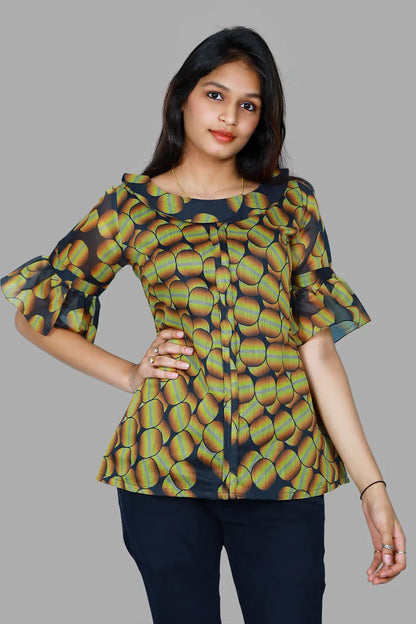 Yellow and Black Printed Short Top | S3C1247
