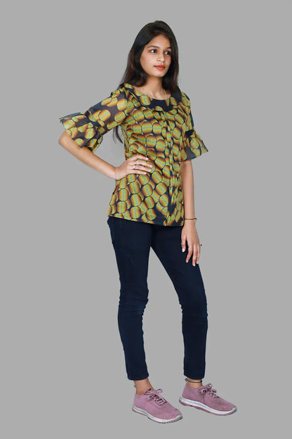 Yellow and Black Printed Short Top | S3C1247