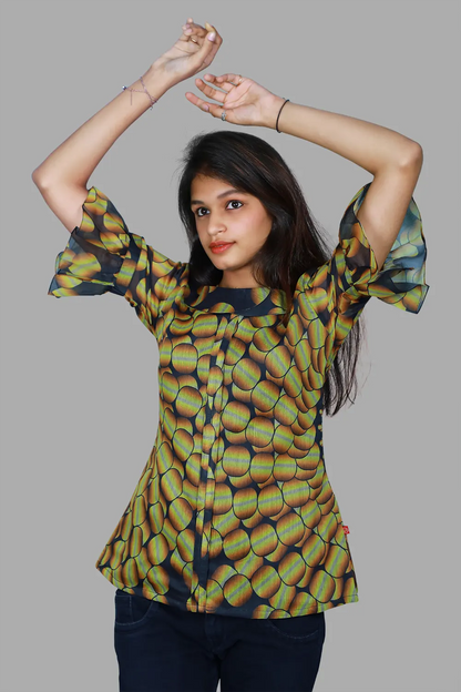 Yellow and Black Printed Short Top | S3C1247