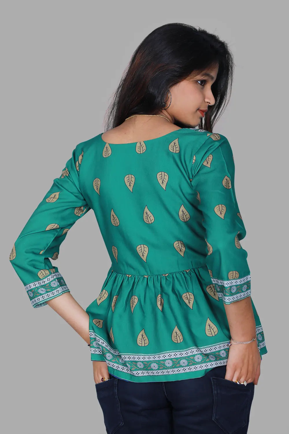 Green Printed Peplum Top | S3ST1070
