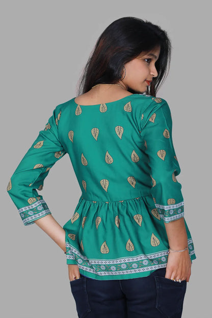 Green Printed Peplum Top | S3ST1070
