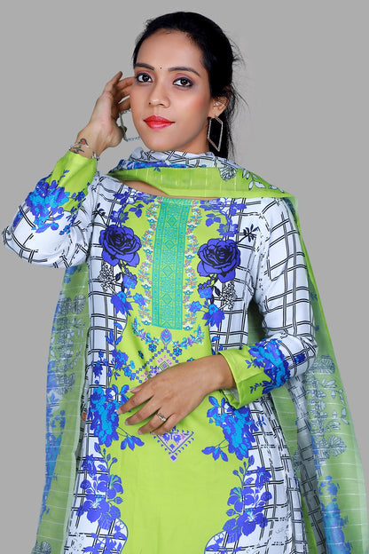 White Floral Print Kurta Set | S3SKD1077
