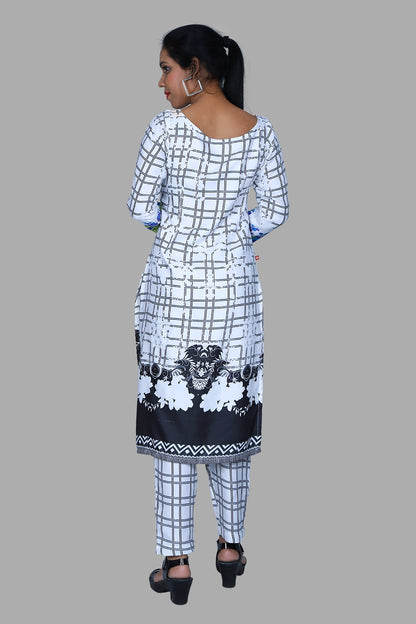 White Floral Print Kurta Set | S3SKD1077