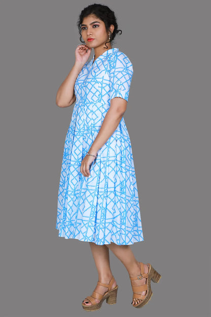 White Printed Mandarin Collar Neck Gown | S3G1244