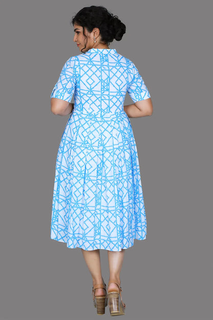 White Printed Mandarin Collar Neck Gown | S3G1244
