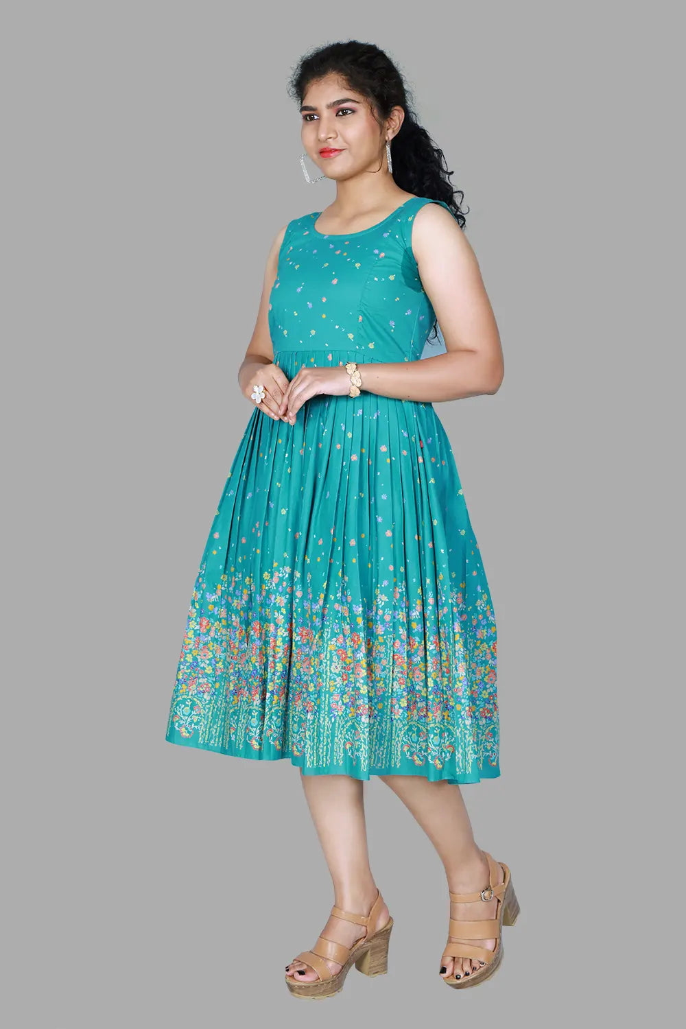 Cotton Sleeve less Pleated Frock | S3G1245