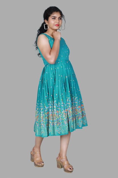 Cotton Sleeve less Pleated Frock | S3G1245