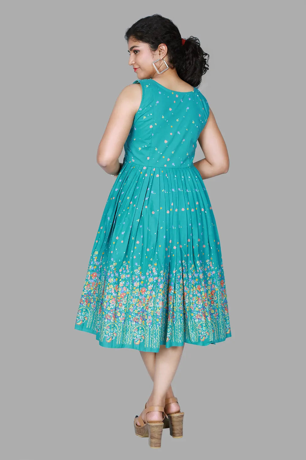 Cotton Sleeve less Pleated Frock | S3G1245