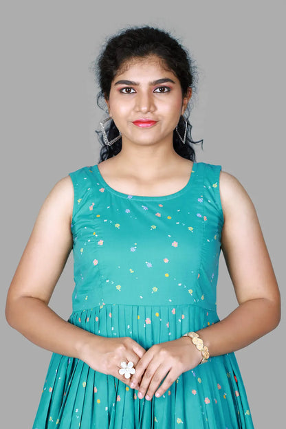Cotton Sleeve less Pleated Frock | S3G1245