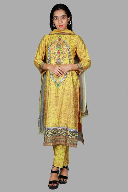 Mustard Yellow Printed 3 Piece Kurta Set | S3K1095