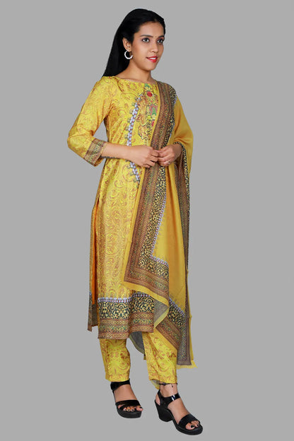 Mustard Yellow Printed 3 Piece Kurta Set | S3K1095