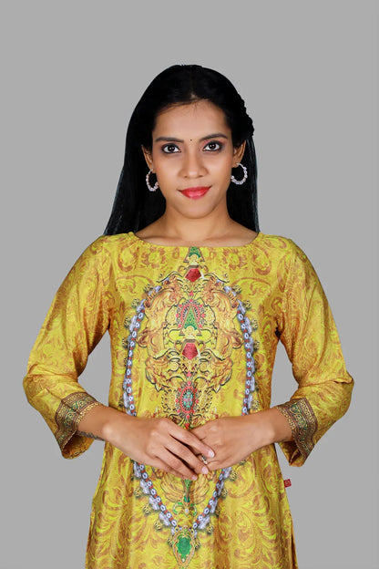 Mustard Yellow Printed 3 Piece Kurta Set | S3K1095