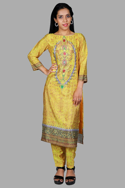 Mustard Yellow Printed 3 Piece Kurta Set | S3K1095