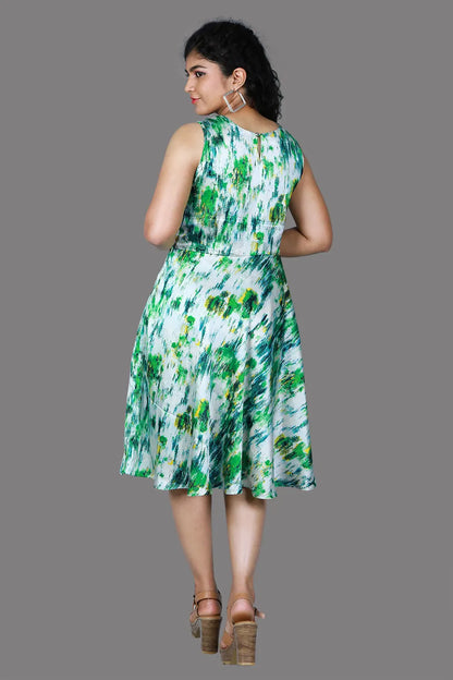Green Abstract Printed Bow Style Draped Gown | S3G1257