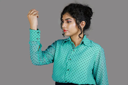 Purssian Blue Polka Dot Print Shirt | S3TK1228A