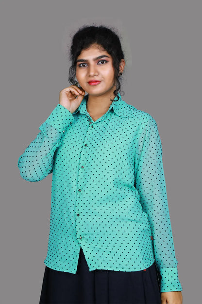 Purssian Blue Polka Dot Print Shirt | S3TK1228A