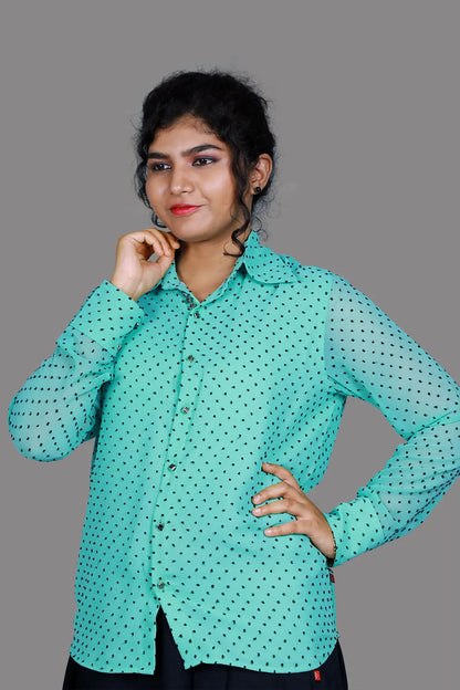 Purssian Blue Polka Dot Print Shirt | S3TK1228A