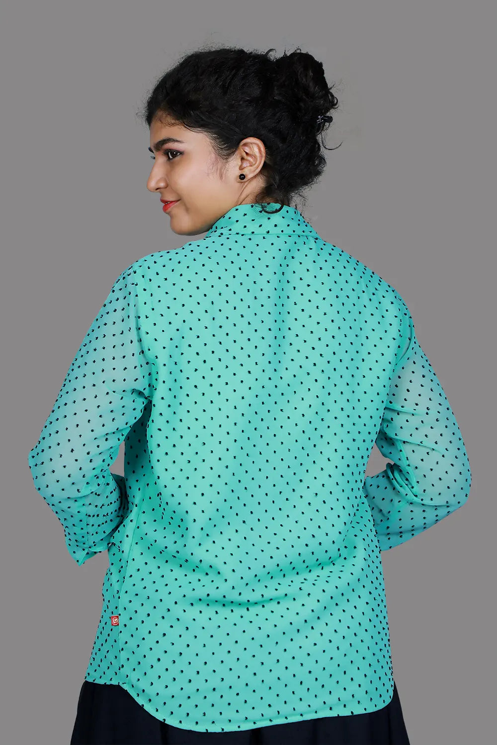 Purssian Blue Polka Dot Print Shirt | S3TK1228A