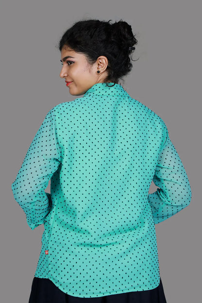 Purssian Blue Polka Dot Print Shirt | S3TK1228A