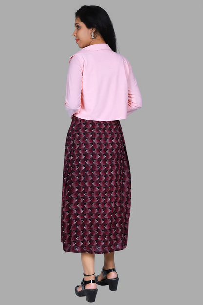 Maroon Abstract Printed Sleeveless One Piece Dress with jacket | S3D028