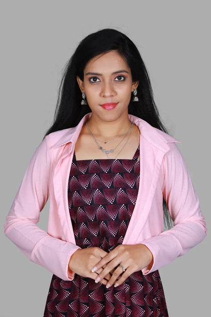 Maroon Abstract Printed Sleeveless One Piece Dress with jacket | S3D028