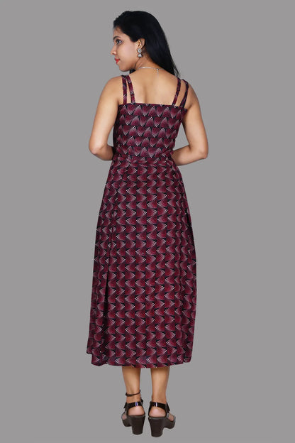 Maroon Abstratct Printed Sleeveless Dress | S3D028A