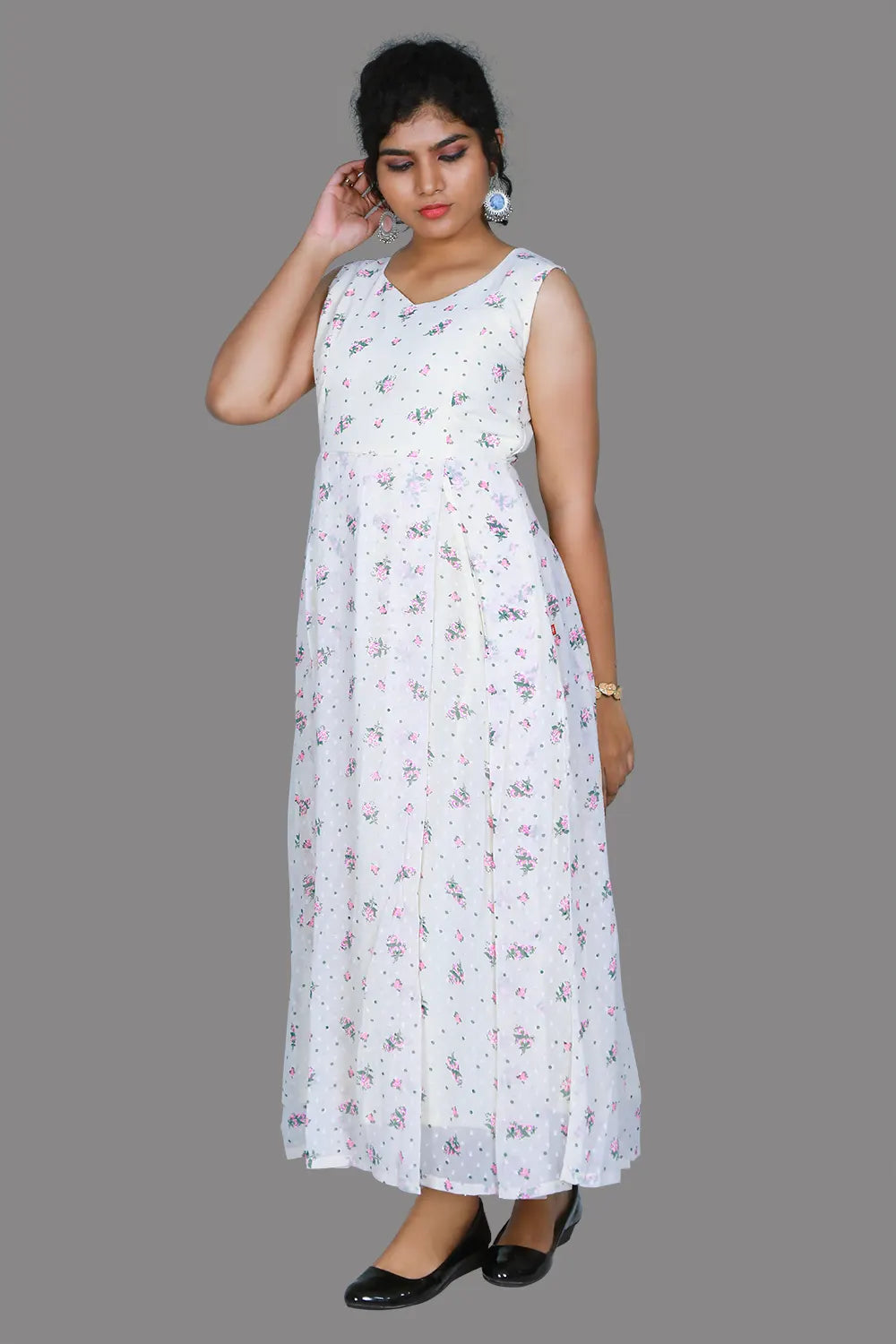 Ivory Textured Georgette Maxi | S3G1058