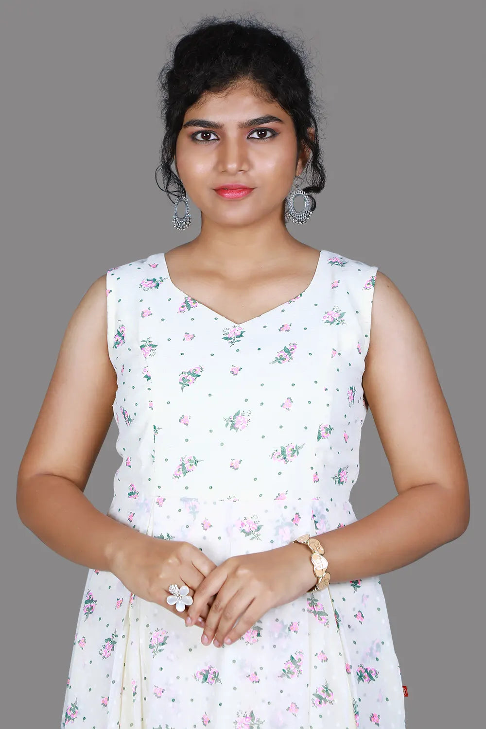 Ivory Textured Georgette Maxi | S3G1058