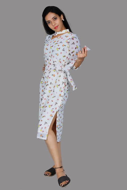 Ivory Printed Georgette One Piece Dress  | S3G1059