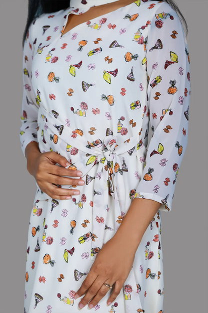 Ivory Printed Georgette One Piece Dress  | S3G1059