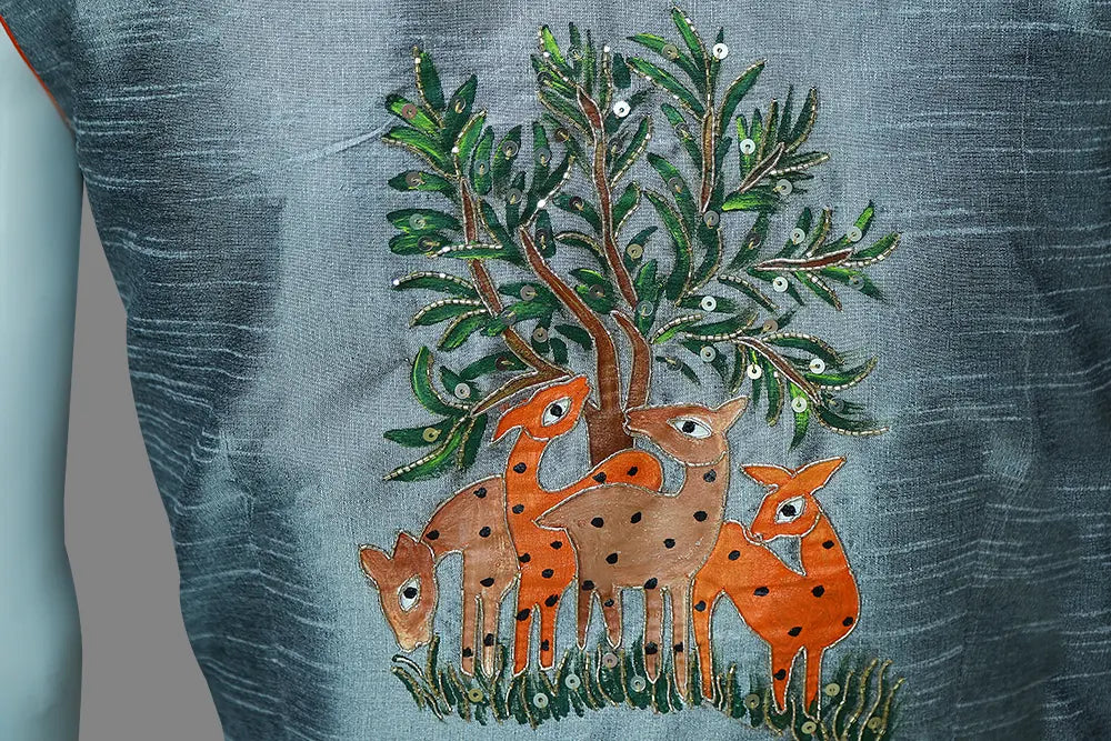 Inspiration by Gond painting & maggam handicrafts work blouse | S3B1263
